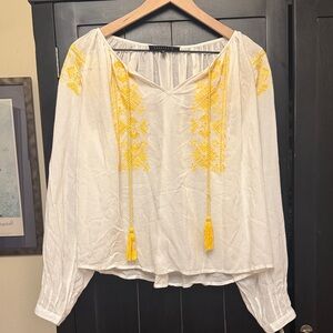 Sanctuary White Blouse with Yellow Embroidery